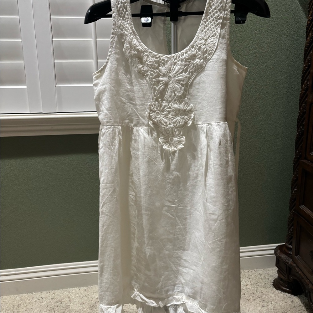 White linen with cotton blend frock